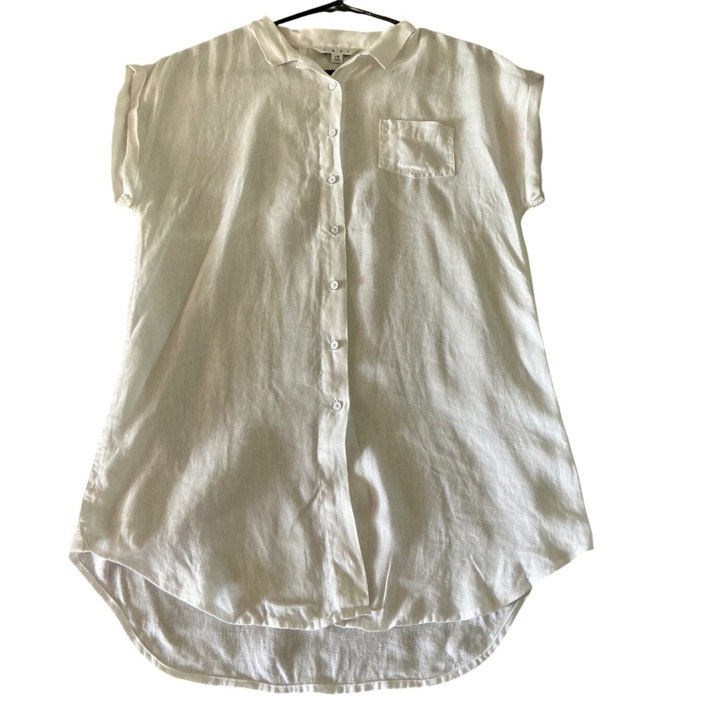 Cabi White 100% Linen Short Sleeve Button Down Shirt Style 389 Womens XS